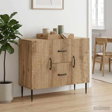 vidaXL Dressoir Artisanaal eiken 89 x 34,5 x 60 cm Bewerkt, Huis en Inrichting, Verzenden, Nieuw
