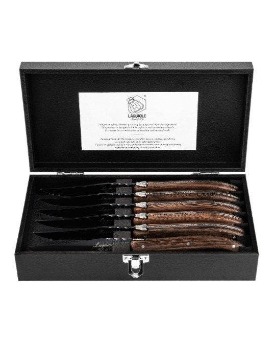 Laguiole - 6x Luxury Steak Knives - Wengé Wood - style de -, Antiquités & Art, Antiquités | Ustensiles de cuisine
