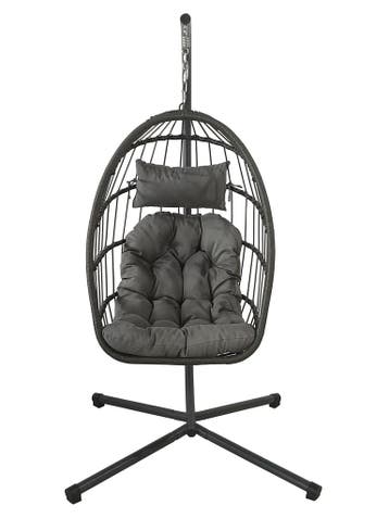 Inklapbare Egg Chair Grijs | -35% Retour deal | Sla nu toe!, Tuin en Terras, Tuinstoelen, Verzenden, Zo goed als nieuw, Rotan
