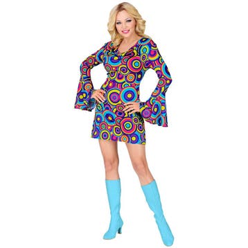 Disco 70S Jurk Blauw Paars Dames, Verzenden, Nieuw