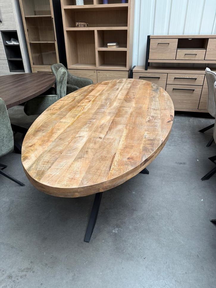 Eettafel ellips, mangohout (nieuw, A-keuze), Huis en Inrichting, Tafels | Eettafels, Nieuw, Overige houtsoorten, Metaal