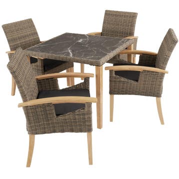 tectake Wicker tafel Tarent met 4 stoelen Rosarno - natuur, Verzenden
