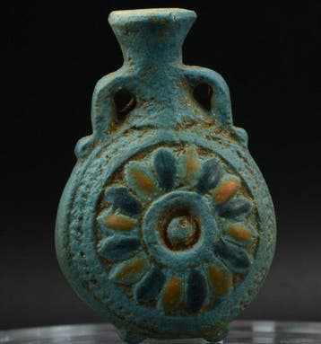 Oud-Egyptisch Faience Nieuwjaars Pilgrim Fles - 58 mm