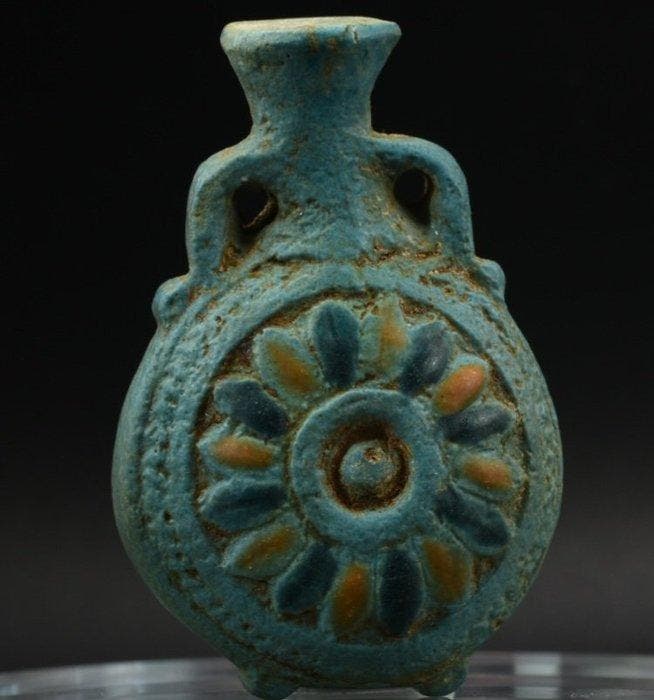 Oud-Egyptisch Faience Nieuwjaars Pilgrim Fles - 58 mm, Antiek en Kunst, Antiek | Overige Antiek
