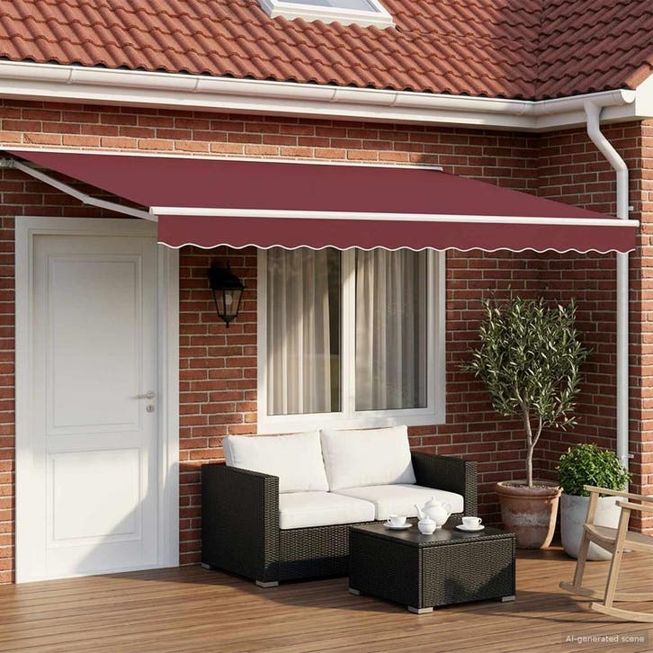 vidaXL Handbediende luifel met LEDs Bordeauxrood en Wit 4 ×, Tuin en Terras, Zonneschermen, Nieuw, Verzenden