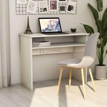 vidaXL Bureau 90x50x74 cm bewerkt hout hoogglans wit, Huis en Inrichting, Verzenden, Nieuw