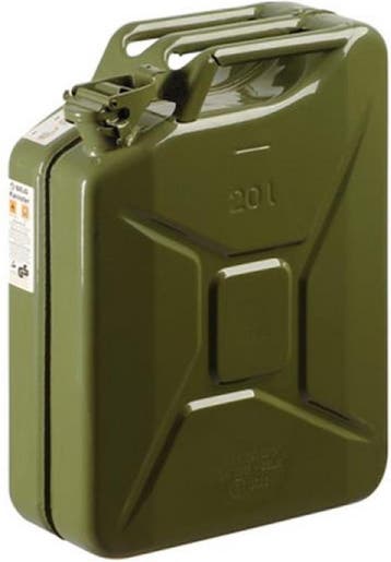 Metalen jerrycan legergroen voor brandstof 20 liter L35 x, Verzenden