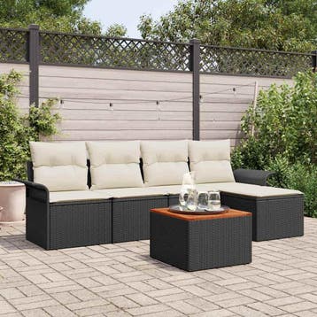 vidaXL Tuinbank Set met kussen 6 pcs Zwart poly rattan, Tuin en Terras, Tuinsets en Loungesets, Verzenden, Nieuw