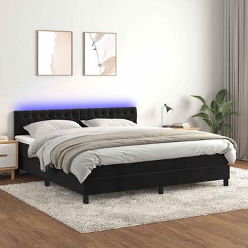 vidaXL Boxspring met matras en LED fluweel zwart 160x200 cm, Verzenden