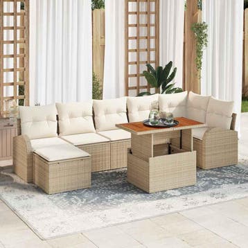 vidaXL Tuinbank Set 8 st Beige Poly rattan, Verzenden