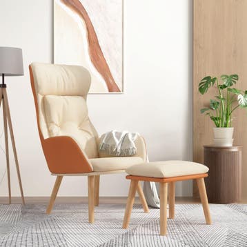 vidaXL Relaxstoel met voetenbankje kunstleer en stof crème, Huis en Inrichting, Fauteuils, Verzenden, Nieuw