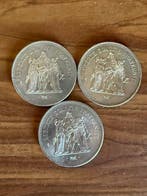 France. 50 Francs 1977 Hercule (lot de 3 monnaies en argent)