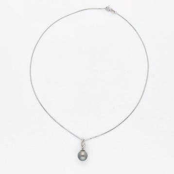 Ketting met hanger - 18 karaat Witgoud Parel - Diamant