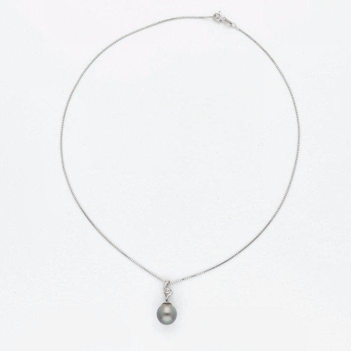 Ketting met hanger - 18 karaat Witgoud Parel - Diamant, Bijoux, Sacs & Beauté, Bijoux anciens