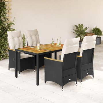 vidaXL 5-delige Tuinset met kussens poly rattan zwart, Verzenden, Nieuw, Tuinset