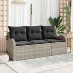 vidaXL Tuinbank Set met kussen 3 pcs Lichtgrijs Poly rattan, Verzenden