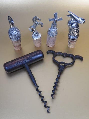 Wijnstopper, kurk of flessenstopper & 2 x kurkentrekker -
