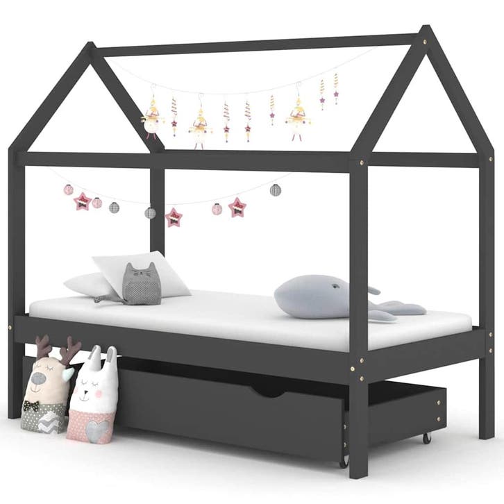 vidaXL Kinderbedframe met lade grenenhout donkergrijs 80x160, Enfants & Bébés, Chambre d'enfant | Lits, Envoi