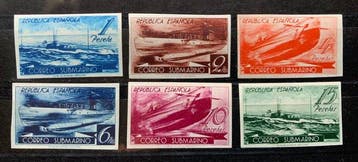 Espagne 1938 - Submarino-sin dentar - Edifil 775s/780s, Timbres & Monnaies, Timbres | Europe | Espagne