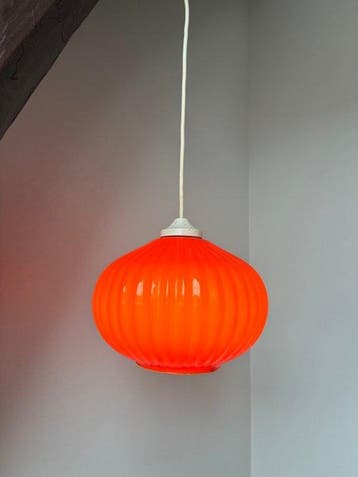 Lamp - Glas - Vintage oranje hanglamp