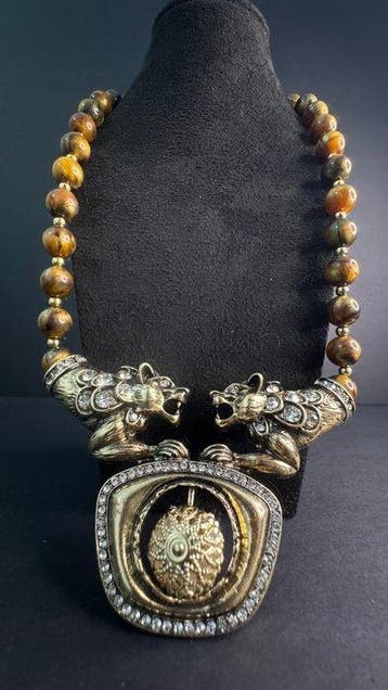 Raro Collier baroque - doré au design exclusif - perles œil, Antiquités & Art