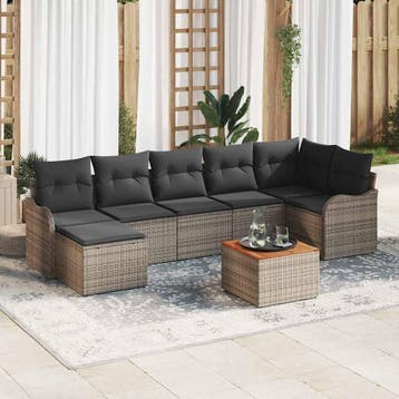 vidaXL Tuinbank Set 8 st Grijs poly rattan, Verzenden, Nieuw