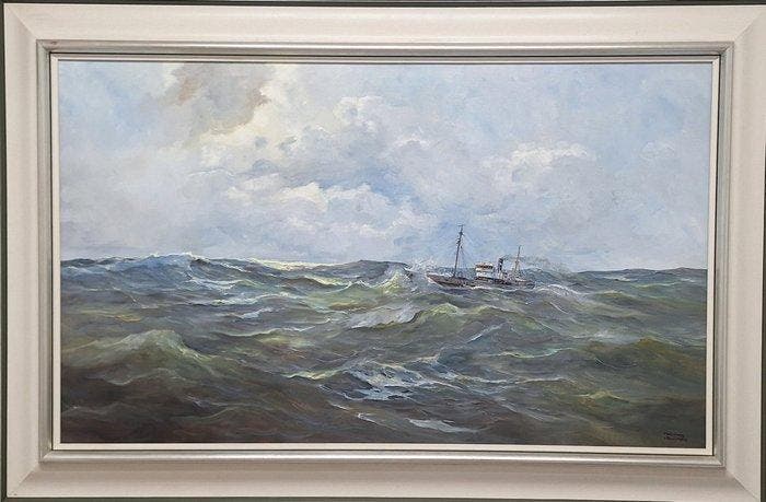 Meeuwis van Buuren (1902-1992) - Zeegezicht met stoomschip, Antiquités & Art, Art | Peinture | Classique