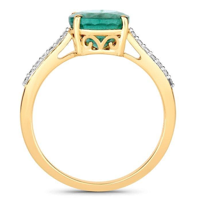 Bague - 14 carats Or jaune - 2.16ct. tw. Émeraude - Diamant, Bijoux, Sacs & Beauté, Bagues