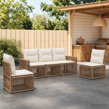 vidaXL Tuinbank Set 5 st Beige en Crème Wit poly rattan, Verzenden, Nieuw
