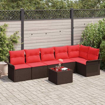 vidaXL Tuinbank Set 7 st Bruin poly rattan, Verzenden