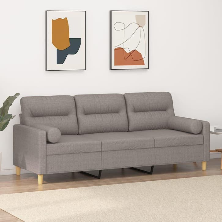 vidaXL Driezitsbank met sierkussens 180 cm stof taupe, Huis en Inrichting, Zetels | Zetels, Nieuw, Verzenden