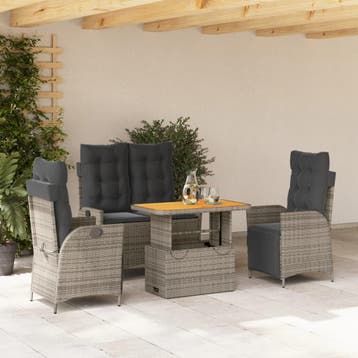 vidaXL 4-delige Tuinset met kussens poly rattan grijs, Verzenden, Nieuw, Tuinset