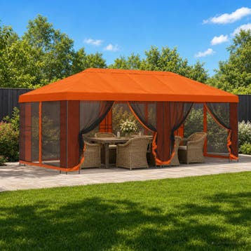 vidaXL Tuin gazebo met zijwanden 6 x 3 m Oranje Polyester en, Verzenden