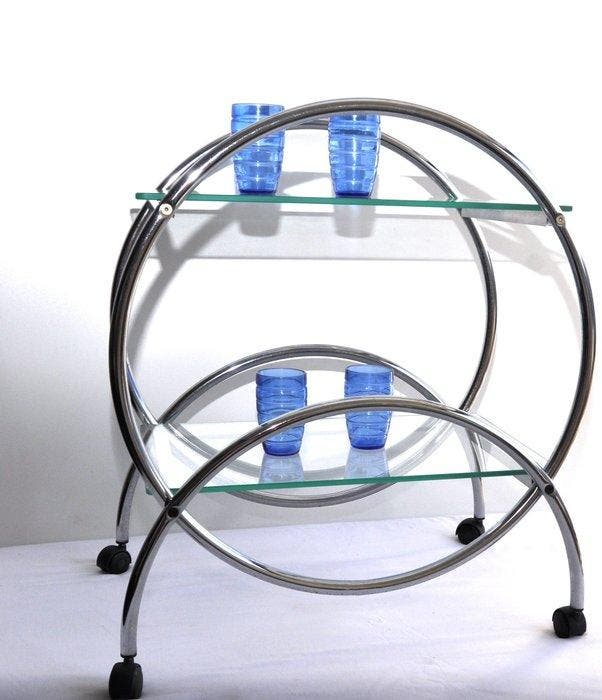 Serveerwagen - Chroom, Metaal, Glas, Antiquités & Art, Art | Objets design