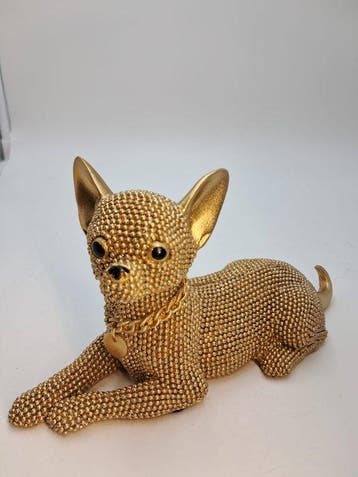 Beeldje - Statuina di Chihuahua in Resina Dorata con
