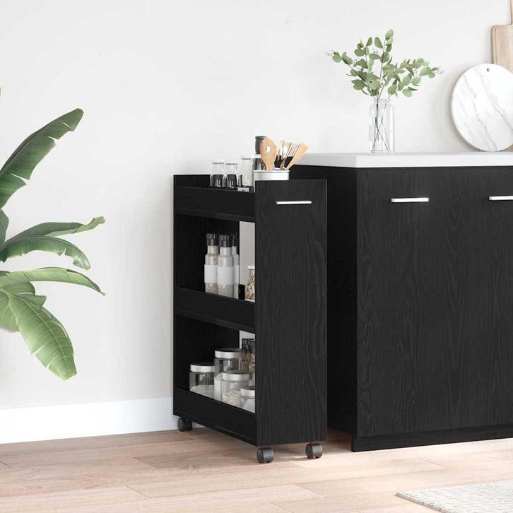 vidaXL Kast met wiel Zwart Eiken 60 x 22 x 79 cm, Huis en Inrichting, Kasten | Overige, Nieuw, Verzenden