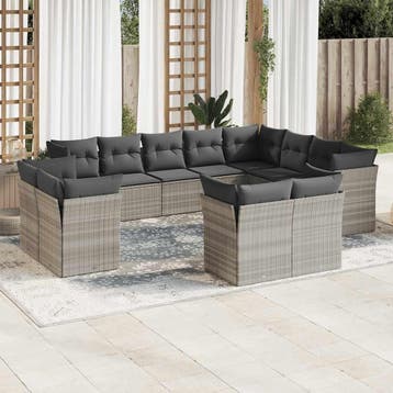 vidaXL 12-delige Loungeset met kussens poly rattan, Verzenden, Loungeset