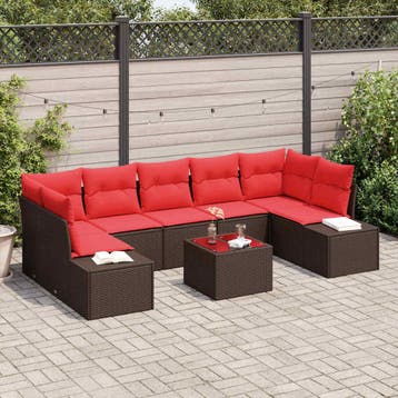 vidaXL Tuinbank Set 8 st Beige en Rood poly rattan, Verzenden, Nieuw