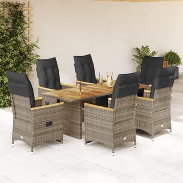 vidaXL 7-delige Bistroset met kussens poly rattan grijs, Verzenden, Nieuw