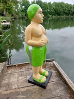 Beeld, old fat man in swimming blue shorts - 80 cm -