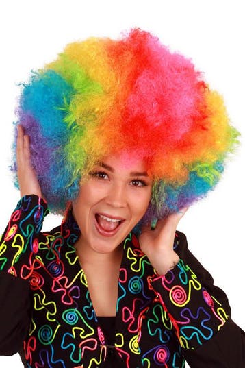 KIMU® Pruik Afro Regenboog Pride Disco Carnaval Afrokapsel S, Ophalen of Verzenden, Nieuw