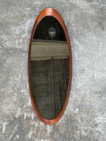 Spiegel - Hout, Glas - Ovaalvormige vintage spiegel van