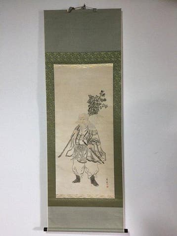 Impressive Hand-Painted Japanese Hanging Scroll Kakejiku -
