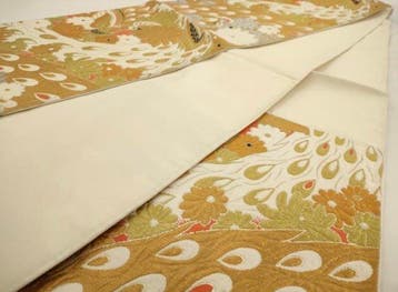 Vintage Japanse Fukuro Obi – Prachtige pauwen- en bloemrijke