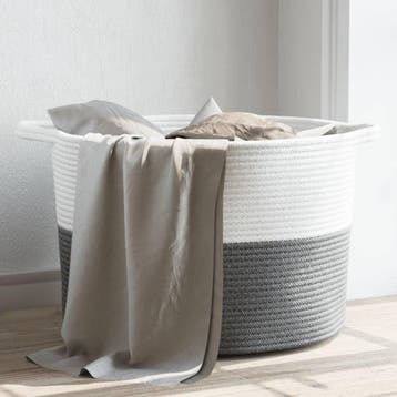 vidaXL Wasmand Ø 55x36 cm katoen grijs en wit, Verzenden, Nieuw