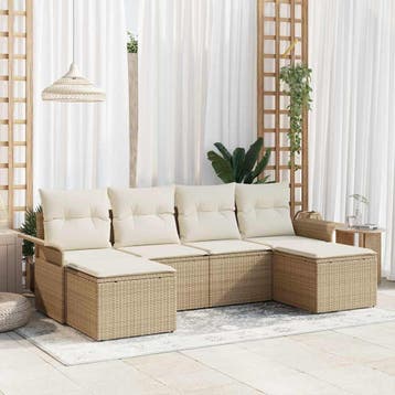 vidaXL Tuinbank Set 6 st Beige poly rattan, Verzenden, Nieuw