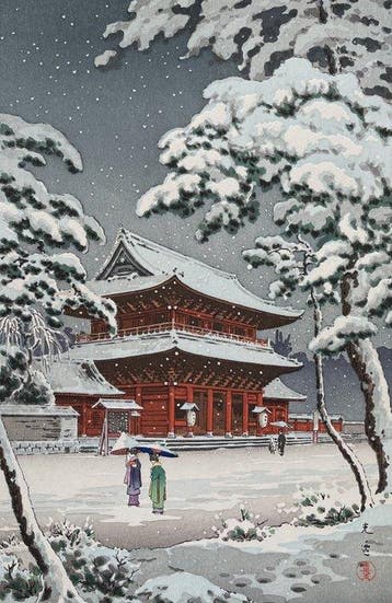Zojoji Temple in Snow - Tsuchiya Koitsu (1870-1949) - Japan