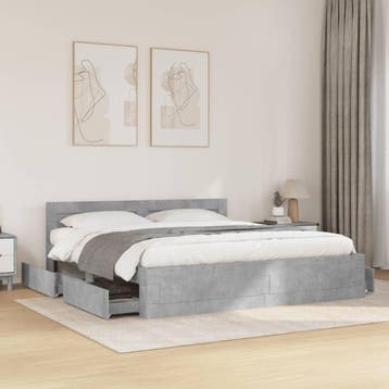 vidaXL Bedframe met hoofdeinde bewerkt hout betongrijs, Verzenden, Nieuw