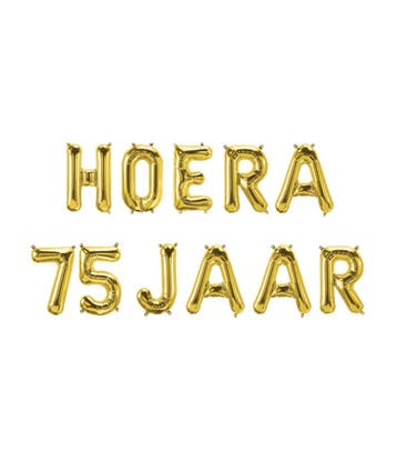Gouden Ballonnen Set 75 Jaar Hoera 1,9m, Verzenden