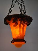 Muller Frères - Lampe à suspendre - Verre, Fer - Art Nouveau